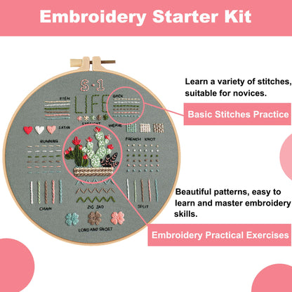 3 Sets Embroidery Starter Kit for Beginners Adults and Kids, Hand Embroidery Kits with Stamped Patterns, Floral Embroidery Stitches Kit DIY Craft Includes Hoop, Threads, Cloth, Storage Bag