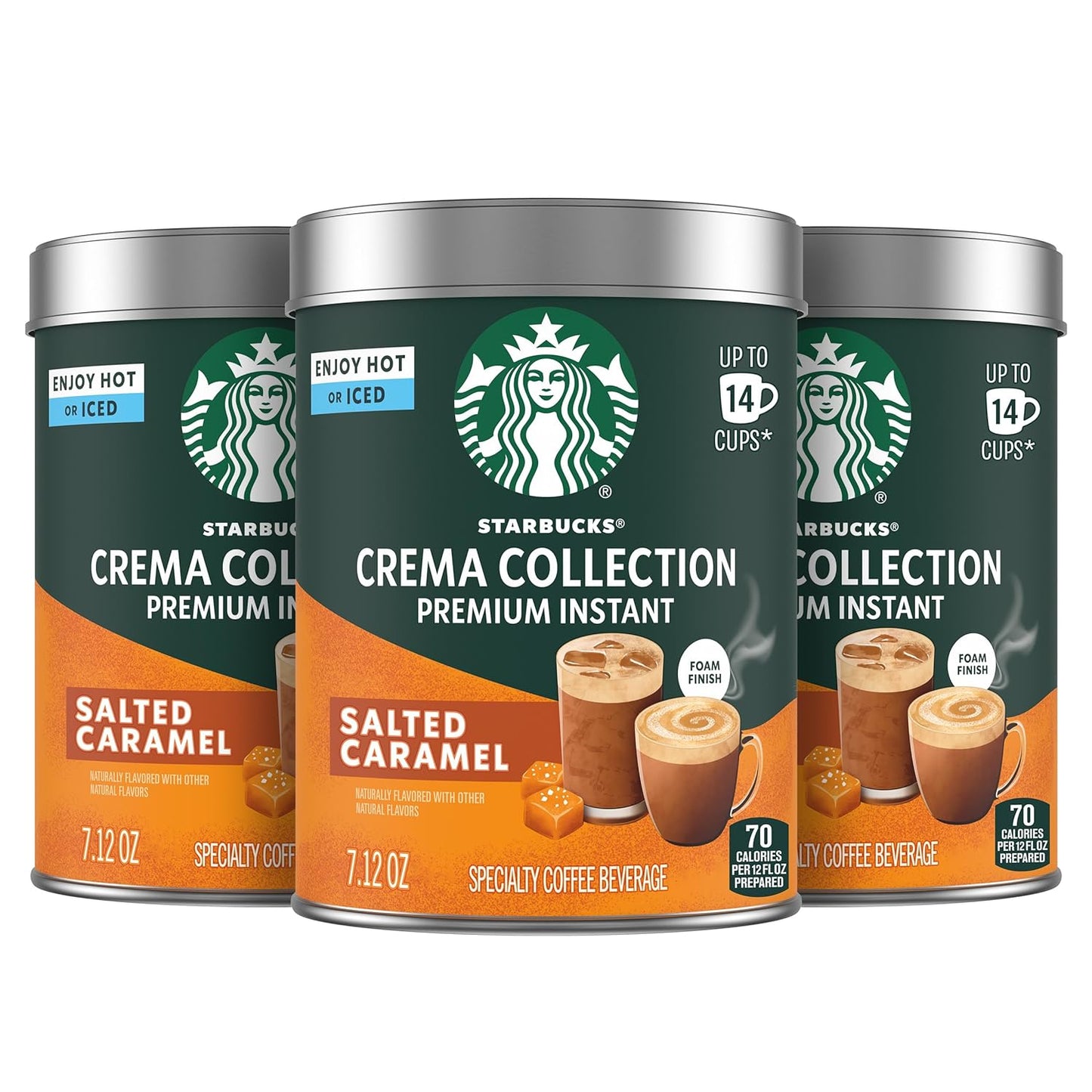 Starbucks Crema Collection Instant Coffee - Premium Salted Caramel Flavor | 100% Arabica Beans, 3 Tins (7.12 Oz Each)