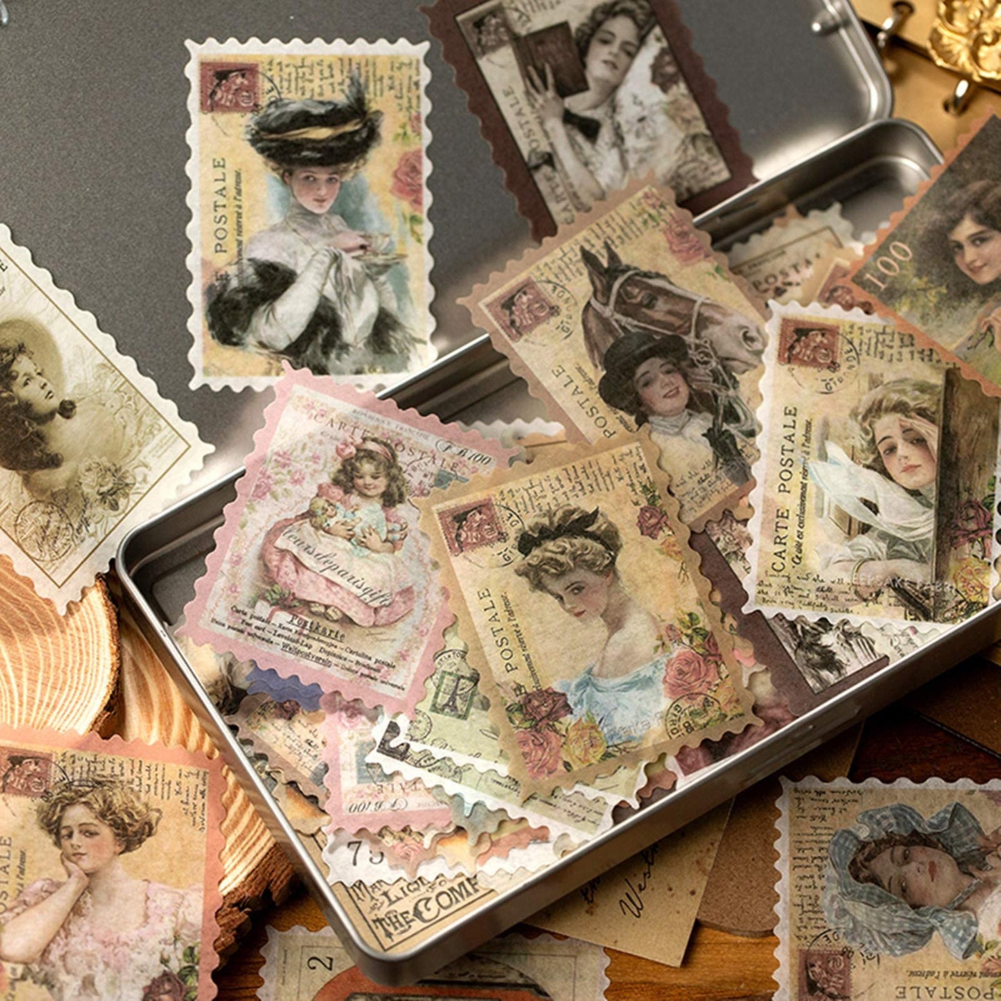 Cotrida 240pcs Vintage Postage Stamp Stickers, Aesthetic Botanical Deco Paper Sticker for Scrapbooking, Journaling Supplies, Planners, Kid DIY Art Crafts, Bullet Journal