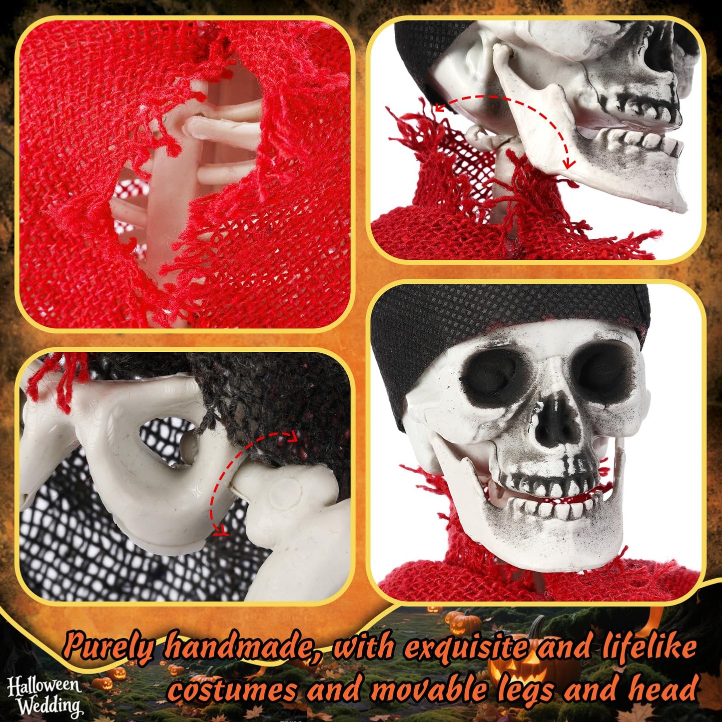 Poen 4 Pack 16" Halloween Hanging Skeleton Decorations Small Full Body Posable Skeletons with Movable Joints Plastic Mini Spooky Decor for Halloween Party Haunted House Lawn Graveyard Props(Pirate)