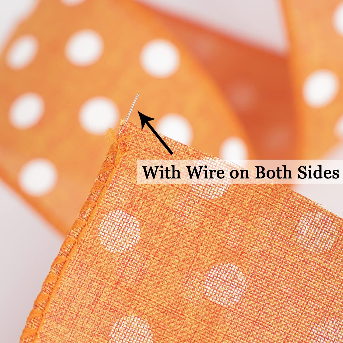 HUIHUANG Orange Polka Dot Wired Ribbon, 2.5 Inch X 10 Yards - Orange and White Dot With Wire Edge for Crafts, Fall Wreath Supplies, Gift Wrapping, Basket Bows, and Decor