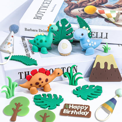 Simpfo-27 PCS Dinosaur Cake Topper, Birthday Decorations Set with Dinosaur Eggs, Jungle Leaves - Reusable Dinosaur Cake Decorations for Kids, Dino Theme Party Supplies for Boys Girls Toddler（Simpfo）