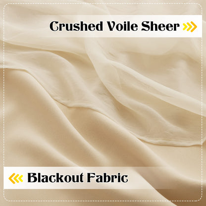 NICETOWN Bedroom Nursery Biscotti Beige Curtains Double-Layered Sheer & Blackout Panels with Free Tie-Backs, Home Decor Window Drapes for Kids (2 Panels, 52 inches Wide x 72 inches Long)