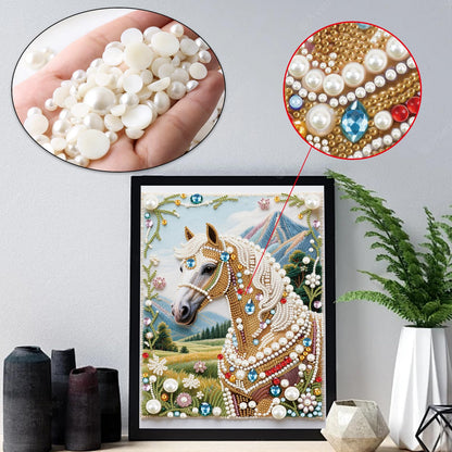 WSLWXSHM Pearl Diamond Painting Kits for Adults Horse, 5D Special Shape Diamond Art Kits for Beginners, Crystal Rhinestones Diamond Painting for Home Wall Decoration Gift 12×16inch/30×40cm Animal