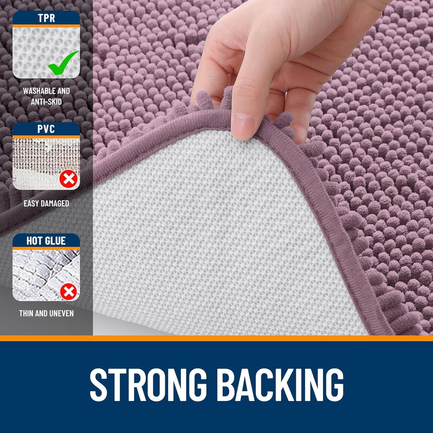 OLANLY U-Shaped Toilet Rug - Extra Soft Chenille Bathroom Mat, Quick-Dry & Non-Slip, 24x20 Deep Plum