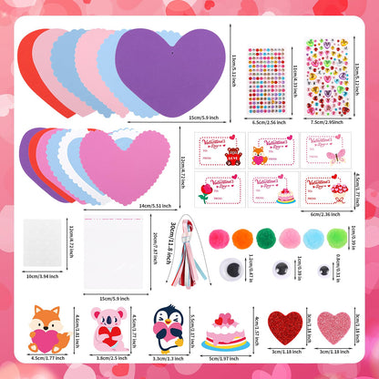 LOAVER 24 Sets Valentines Day Heart Ornaments Craft Kit,DIY Assorted Foam Heart with Shape Stickers Googly Eyes Rhinestones Bookmark for Valentines Day Presents Gift Exchange Craft Supplies