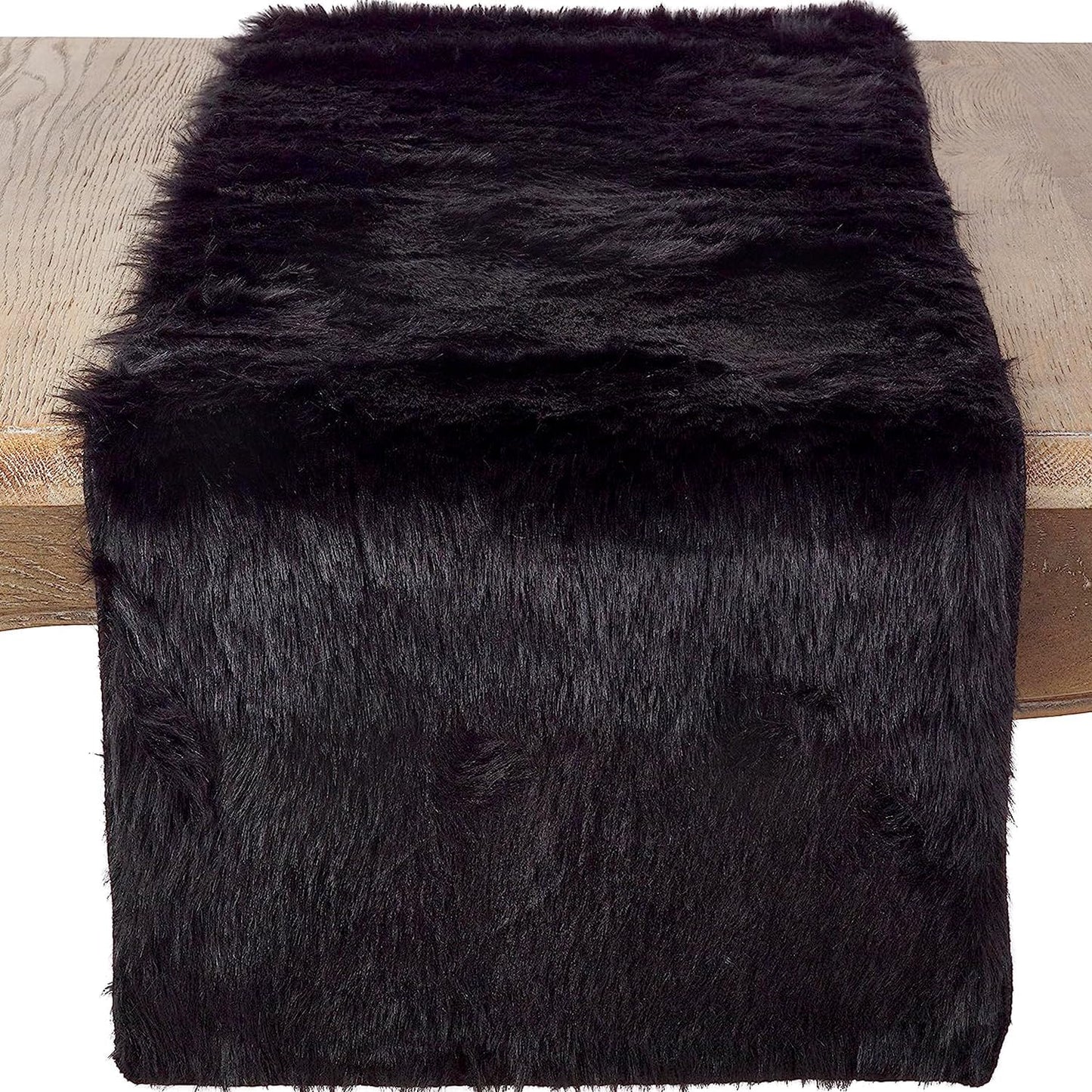 Faux Fur Design Table Runner, 15"x72", in Black