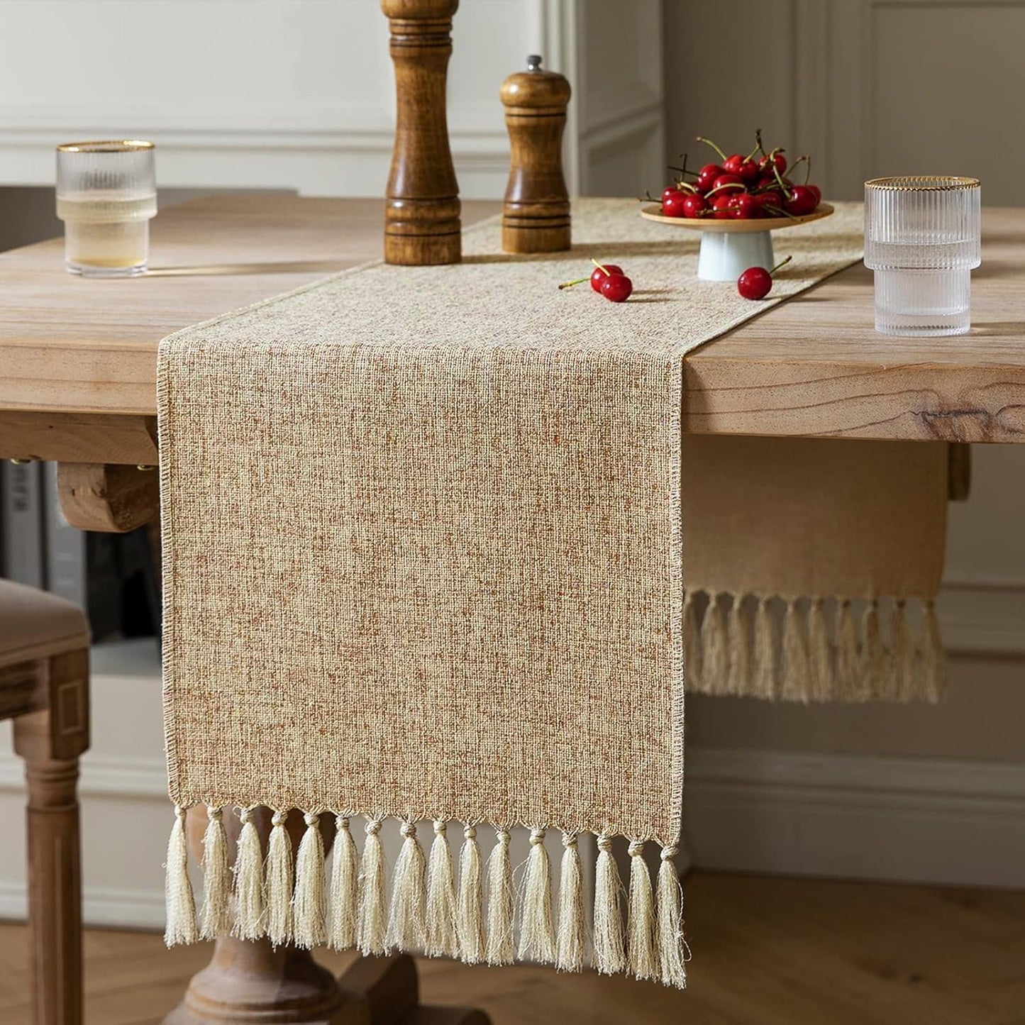 48 Inches 13x48 Inches, ZeeMart Beige Table Runners Long, Burlap Linen Style Rustic Farmhouse Table Runner, Small Short