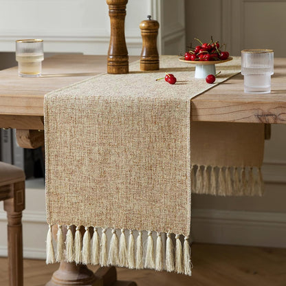 48 Inches 13x48 Inches, ZeeMart Beige Table Runners Long, Burlap Linen Style Rustic Farmhouse Table Runner, Small Short