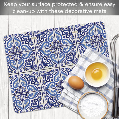 Cut N' Funnel Shades of Blue Designer Flexible Plastic Cutting Board Mat, 15" x 11.5", Easy to Clean, Made in the USA