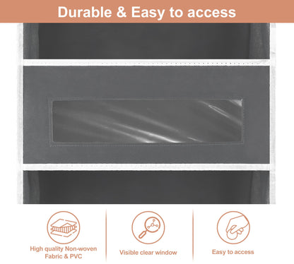 2 Packs 5-Tier Over The Door Organizer with 10 Side Mesh Pockets, 48 lbs Load Capacity, 3 Hooks Design, Hanging Organizer with Clear Windows for Bathroom, Bedroom, Nursery, Kitchen-Grey