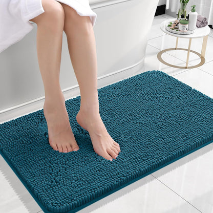 OLANLY Small Bathroom Rugs - Extra Soft Absorbent Chenille Mats | Quick Dry, Machine Washable, 24x16, Peacock Blue