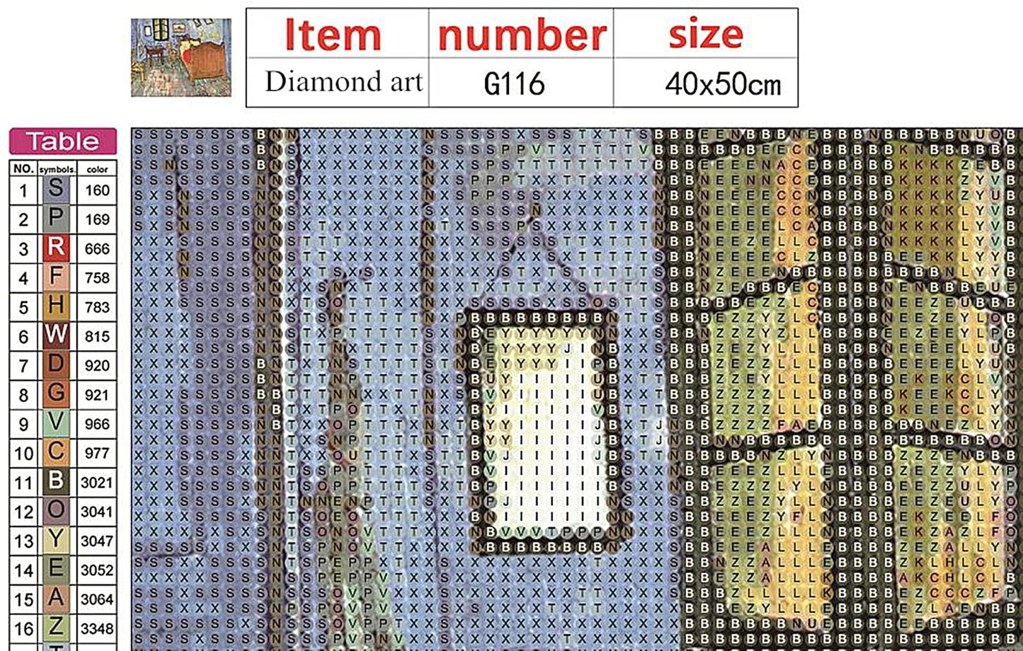NIHO-JIUMA Diamond Painting Kits Van Gogh Arles Bedroom, DIY 5D Full Drill Diamond Art Gift for Adult/Teen, Home Decoration (40x50cm/16x20inches)