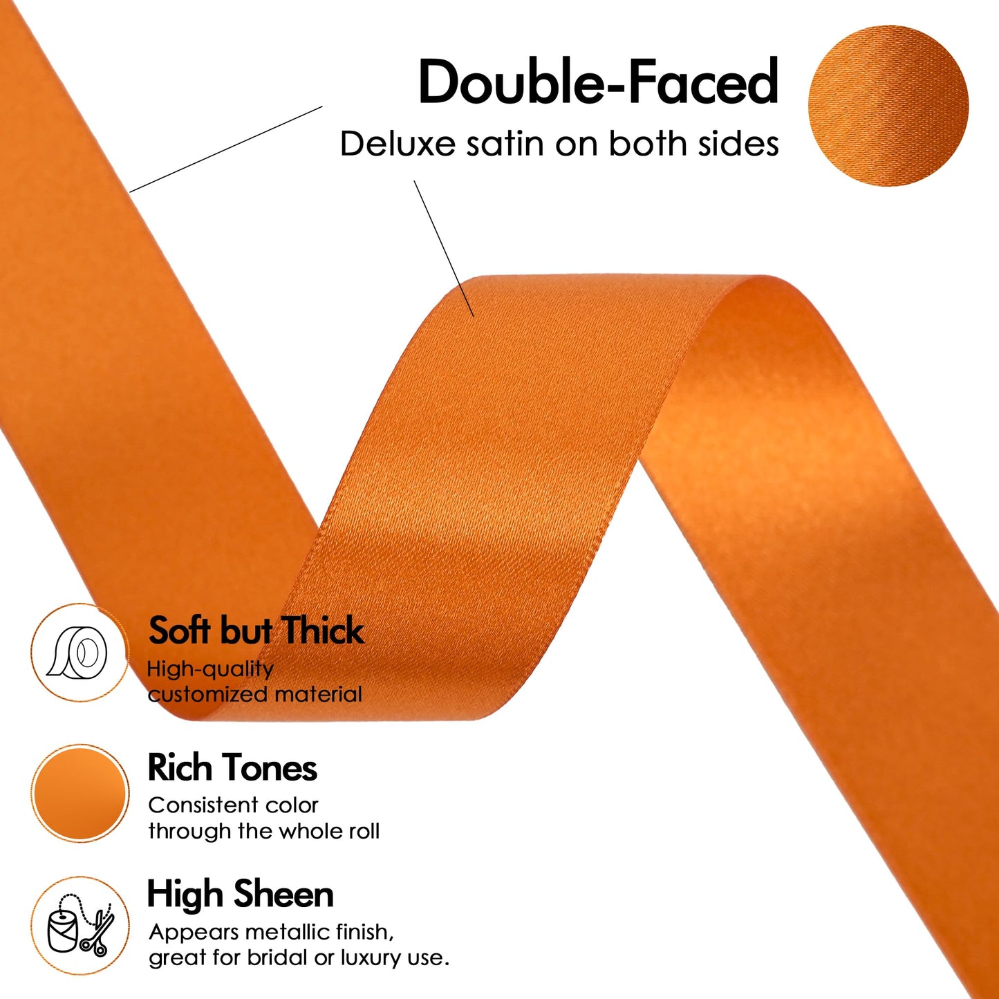 MEEDEE Orange 1 Inch Ribbon Orange Satin Ribbon Lux Double Faced Satin Ribbons by 50 Yards Polyester Wrapping Ribbons for Crafts, Wedding, Flower Bouquet, Holiday Decorating