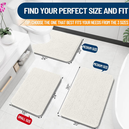 OLANLY U-Shaped Toilet Rugs - Extra Soft Chenille Bathroom Mat, 24x20, Quick-Dry & Non-Slip, Ivory