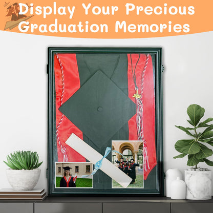 Graduation Shadow Box Frame 17"x23" Graduation Gown Display Wood Case with Velvet Back for Cap Gown Diploma Stole Cords Awards Medals Photos Pictures,Black