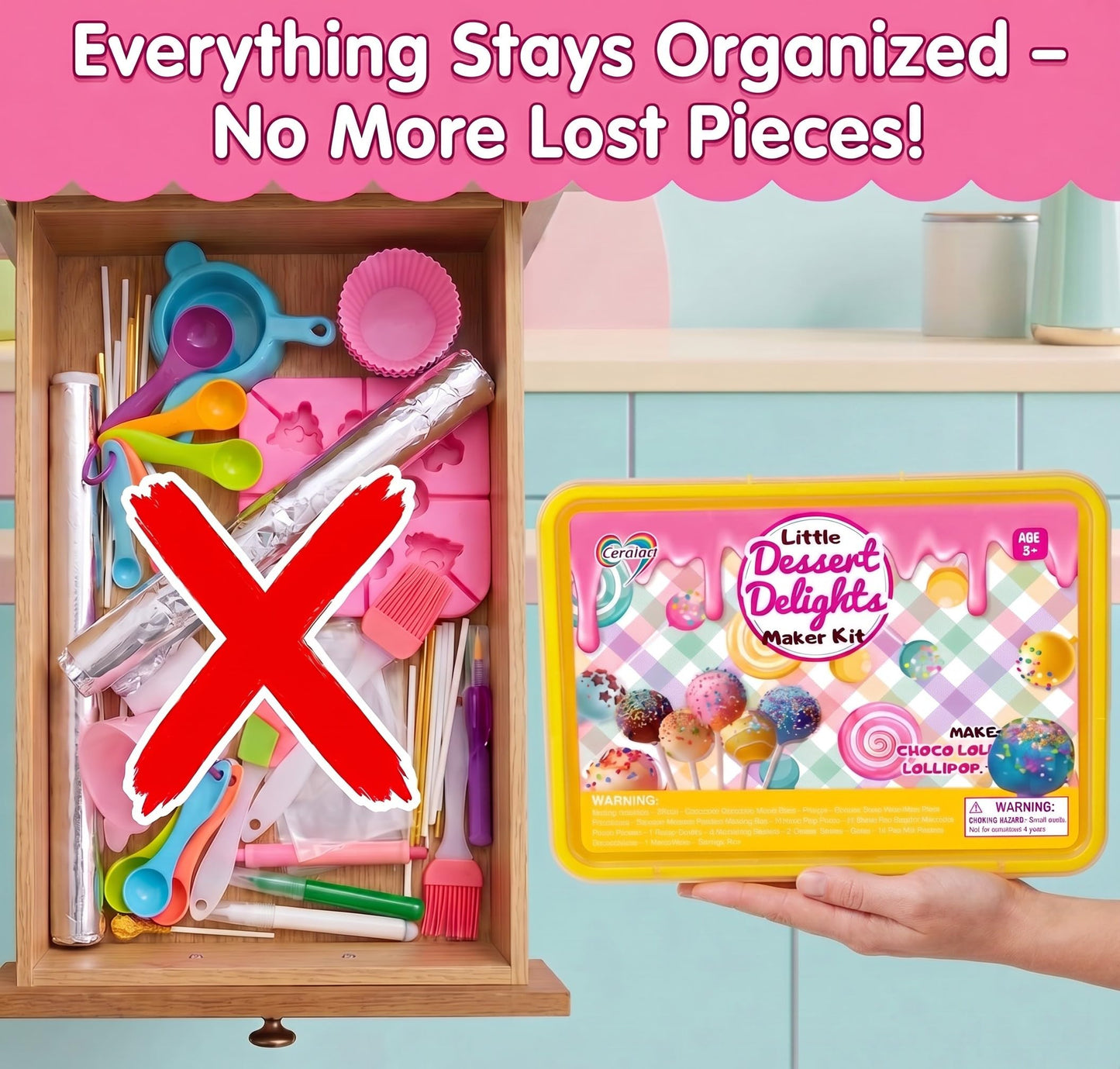 Carolart Cake Pop & Chocolate Lollipop Making Kit for Kids, 76-Piece Kids Baking Set with Storage Box, Silicone Molds, Melting Pot & Recipe, Kids Baking Supplies for Girls Boys Ages 6-12