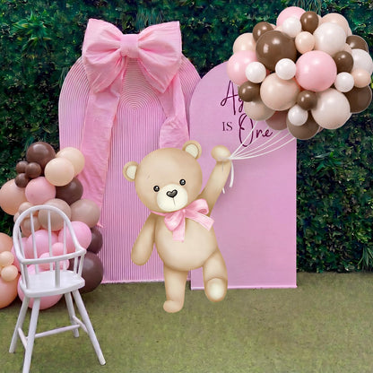 Teyva Daily 43 Pcs Pink Brown Bear Baby Shower Decorations for Girl 31 Bears Cardboard Cutout Stand Decoration Pink and Brown Balloon Stand Kit Gender Reveal Bear Balloons Kit for Baby Shower Birthday