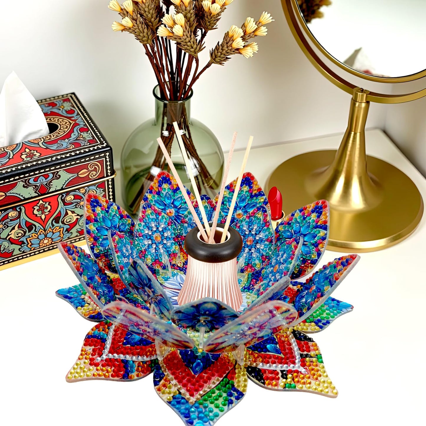 5D DIY Diamond Art Painting PVC Flower Candle Holders Tealight/Tea Light/Votive Candle Holder, for Table Centerpiece Home Décor Party Wedding Dinning-Flower04