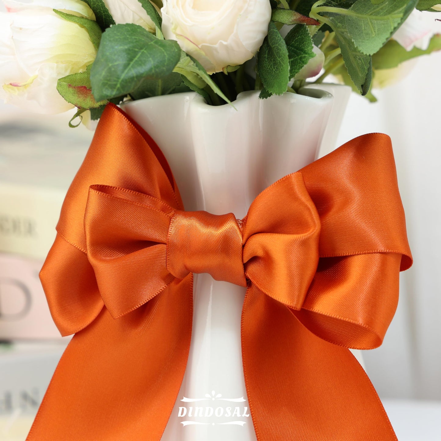 DINDOSAL Terracotta Ribbon 2 Inch x 25 Yards, Thick Burnt Orange Double Face Satin Ribbon for Fall Decor, Thanksgiving, Christmas Tree, Gift Wrapping, Wedding, Bouquet Wrap, Hair Bows