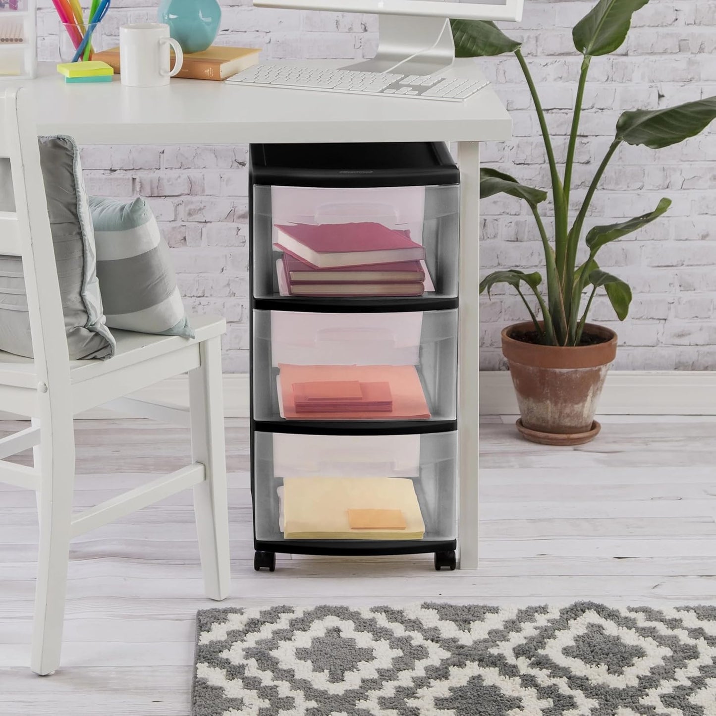 CNEIESD 3-Drawer Transparent Storage Cart Multi-Functional, Portable Home Organization, Black