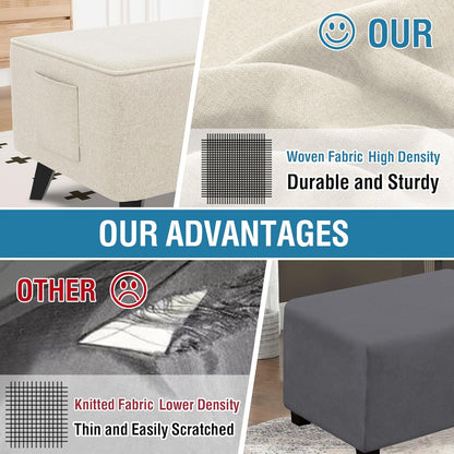 18"-19" H.VERSAILTEX Thick Ottoman Cover Durable Linen Look Storage Ottoman Slipcover Footrest Stool Covers