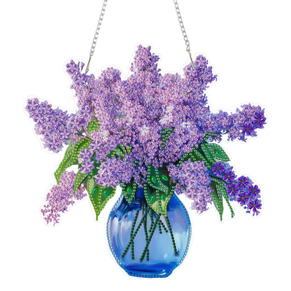 Eiflow DIY Hanging Diamond Art Kit Violet Flower, Acrylic Diamonds Painting Pendant Board Kit Flower, 5D Gem Art Ornament Kit for Adults, Double Sided