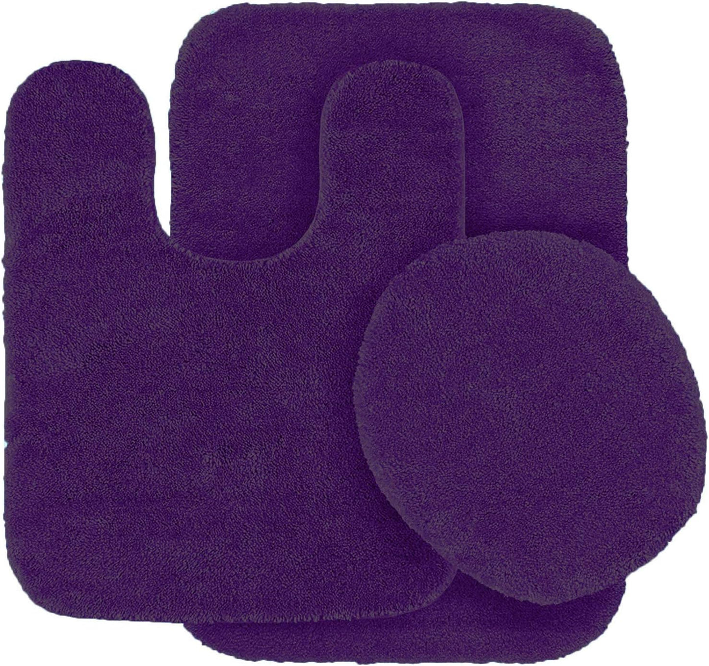 Fancy Linen 3pc Solid Non-Slip Bath Mat Set, U-Shaped Contour Rug, Mat, Toilet Lid Cover - Dark Purple
