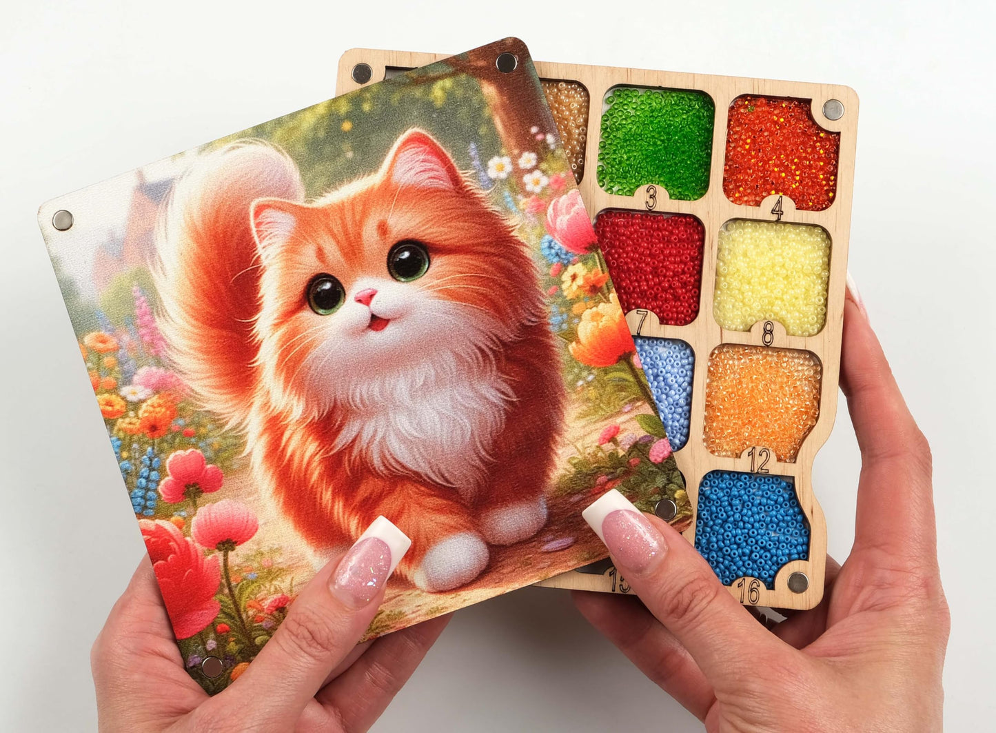 AllAboutEmbroideryUA Wooden Beads Organizer, Beads holder, Diamond painting accessories storage box, Needlework casket, bead keeper, Storage Divider Box (Cat)