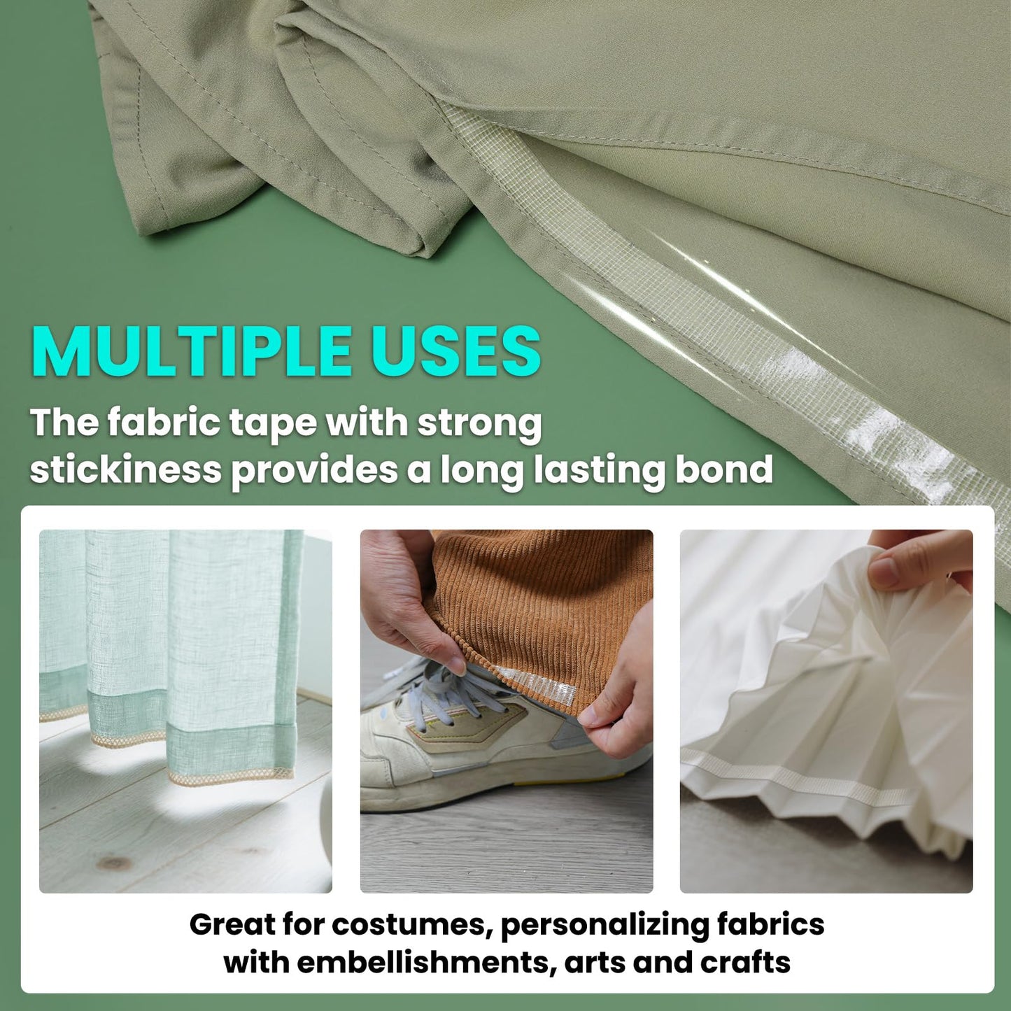 Birllaid Premium Double-Sided Fabric Tape Combo Pack - 1/2 + 3/4inch x 49 FT, No Sew No Iron Required, Strong Adhesive for Clothing Alteration, Hem Pants, Quick Repair, DIY Crafts (2 Rolls, White)