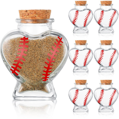 FillTouch 6 Pcs Baseball Dirt Keepsake Jar, 2026 Baseball Senior Night Gifts Dirt Jars, 1.57 x 3.15 Inch 1.7 oz Sports Heart Shaped Glass Bottle with Cork Stoppers for Team Coach Player Party Favors