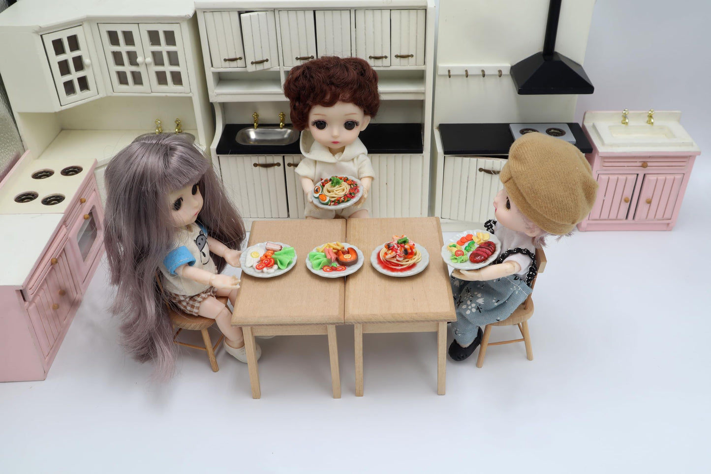 Mixed 5 Assorted Spaghetti and Steak Dollhouse Miniature Food,Tiny Food