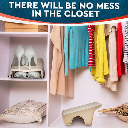 4 10 8.7 4.7", Closets, Pcs Stacking Shoe Organizer for Shelf x in Double Layer Space Saving Shoe Dividers for Shelves