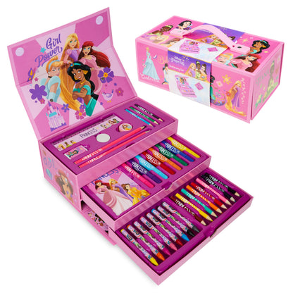 Disney Stitch Colored Pencils Art Supplies Kids School Supplies Set Stationery Girls Drawing Pencils Supplies Travel Case with Crayons Arts and Crafts for Kids 4-12 (Pink Princesses)