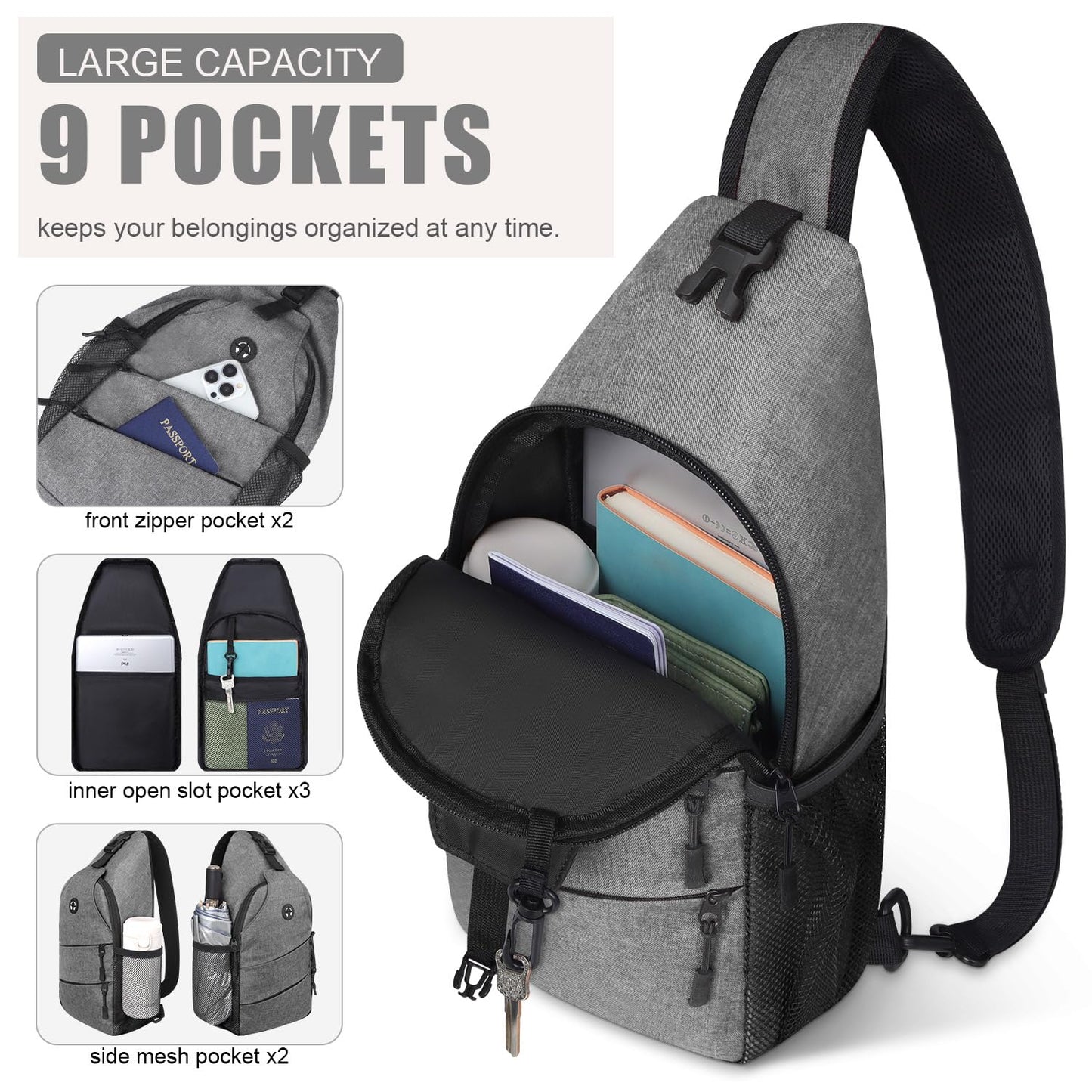 Crossbody Bags for Women Men Trendy Sling Bag Bakpack Casual Chest Bag with Convertible Shoulder Strap