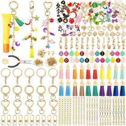 LOIKMIUP 440Pcs Keychain Making Kit, DIY Craft Supplies with Charms, Keychain Tassels, Keychain Clip Hooks, Jump Rings, Key Rings, Extender Chains & Tools for DIY Crafting