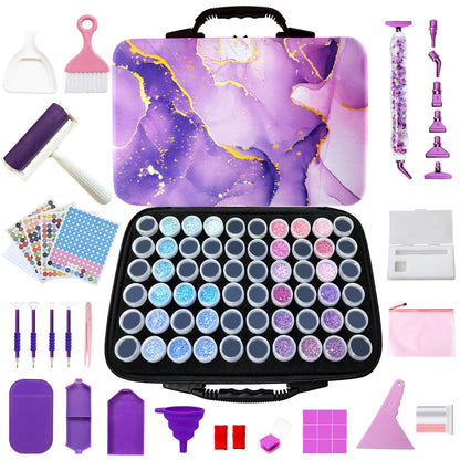 Muzagroo Art Diamond Painting Storage Containers, Diamond Art Storage Case with Accessories and Tools, Portable Shockproof 60 Slots Organizer Case for Diamond Painting Kits M (Purple)
