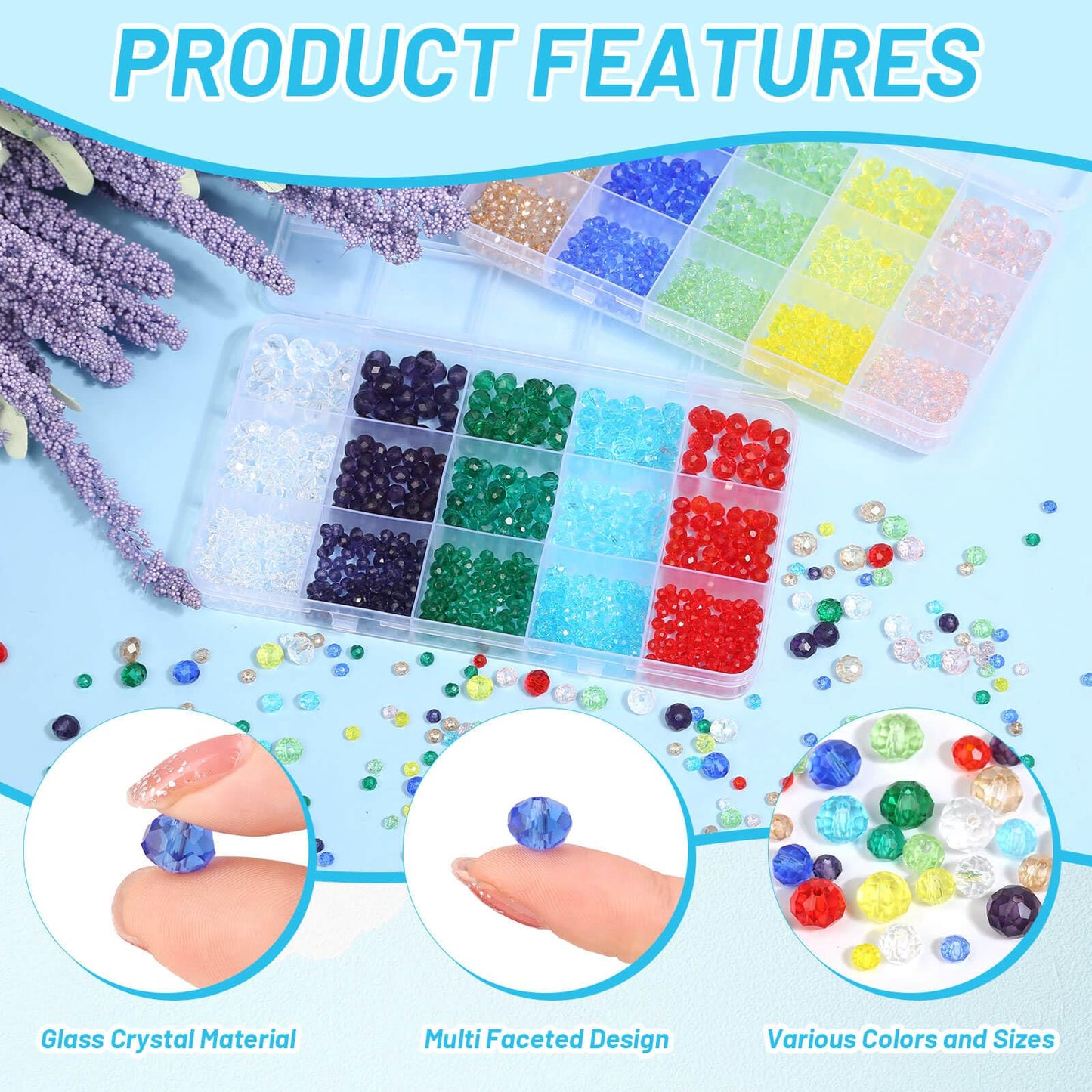 cridoz 2000 Pcs Briolette Crystal Glass Beads for Jewelry Making, Rondelle Crystal Beads for Crafts and Suncatchers, 10 Coloers, 3 Sizes(4mm, 6mm, 8 mm)