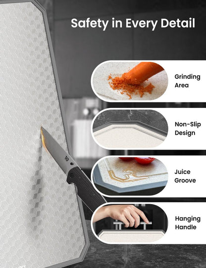 Callsky Cutting Board for Kitchen, Non Toxic Titanium Cutting Board, Double-Sided Metal Chopping Board with Juice Groove, Cutting Boards for Meat, Vegetables and Fruits, Dishwasher Safe Large 16”×11”