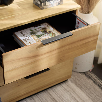 SAFAVIEH Home Collection - Brylin 3-Drawer Nightstand Table, Natural with Black Handles & Base, Fully Assembled (NST6404B)