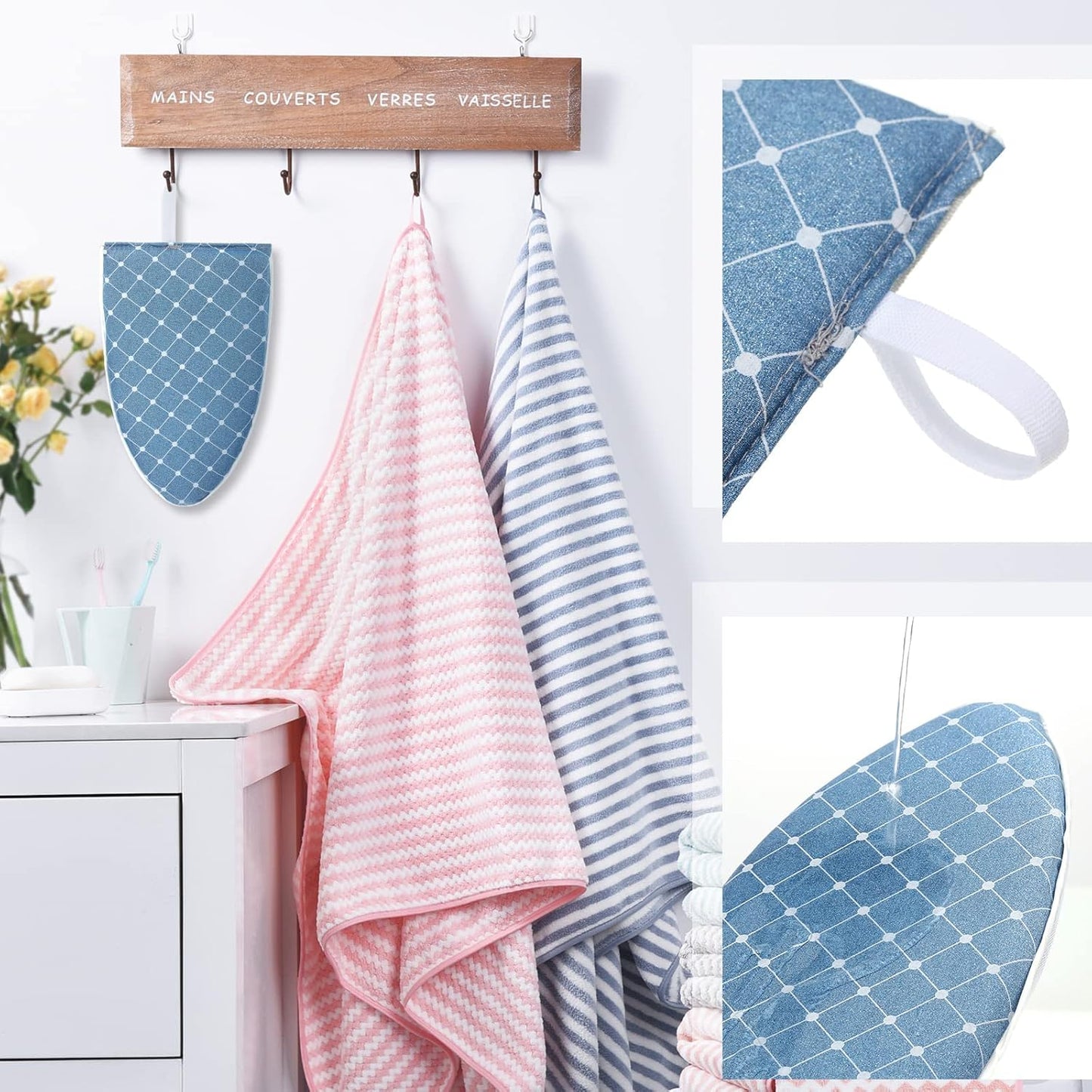 2 Pieces Gloves for Steamer, Waterproof Anti Steam Mitt with Finger Loop for Heat Resistant Ironing Board (Blue, Plaid)
