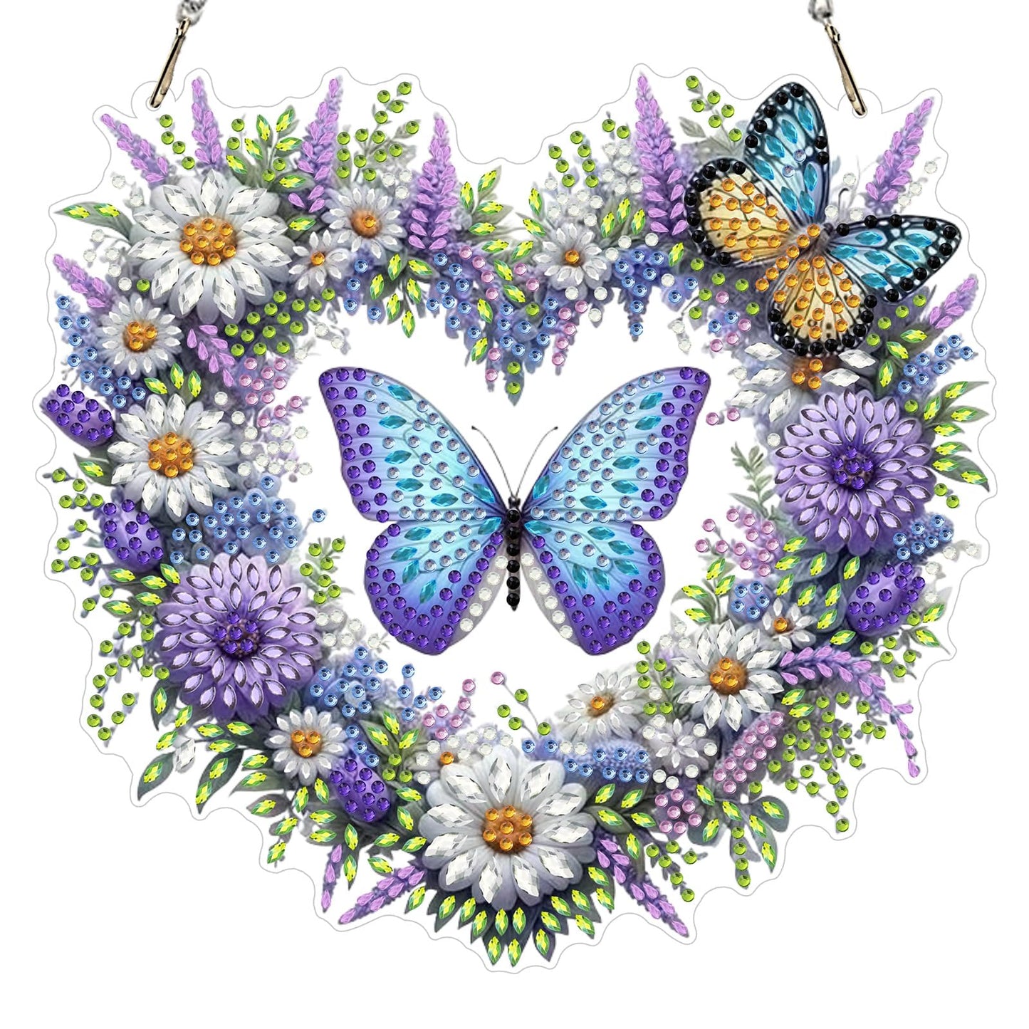 GHHKUD Butterfly Diamond Art Hanging Kits for Adults, DIY Double Sided Diamond Painting Hanging Heart, Special Shaped Acrylic Ornaments Pendants for Window Home Garden Wall