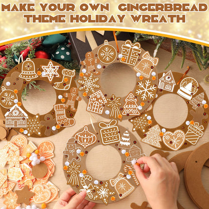 472 Pcs DIY Christmas Craft Kits Xmas Tree Wreath Craft Gingerbread Men Bell Snowflakes Wreath Arts Christmas Hanging Ornaments with Gingerbread Houses Gift Boxes Sticker for Xmas Indoor Outdoor Decor