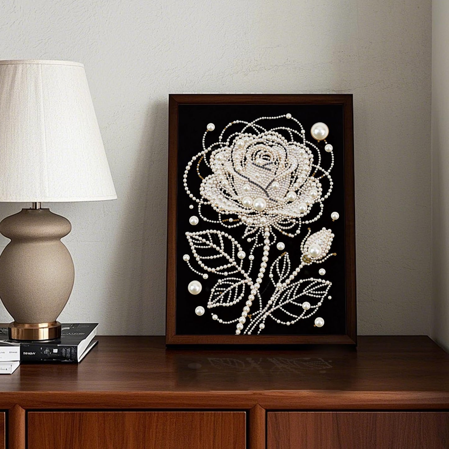 WSLWXSHM Pearl Diamond Painting Kits for Adults Rose Flower, 5D Special Shape Diamond Art Kits for Beginners, Crystal Rhinestones Diamond Painting for Home Wall Decoration Gift 12×16inch/30×40cm