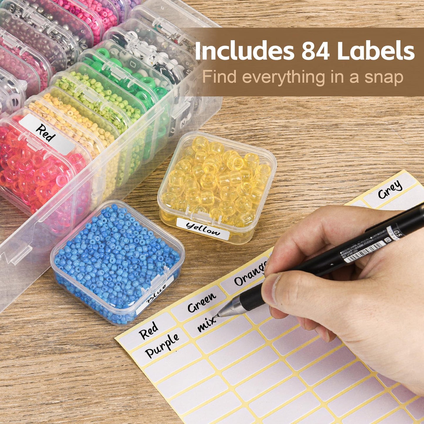 Bead Organizer Box, 31 Pcs Small Clear Bead Organizers and Storage, Mini Diamond Storage Containers Boxes with Hinged Lids and Labels, Craft Organizer for Jewelry, Bracelet, Small Parts, Nail Art