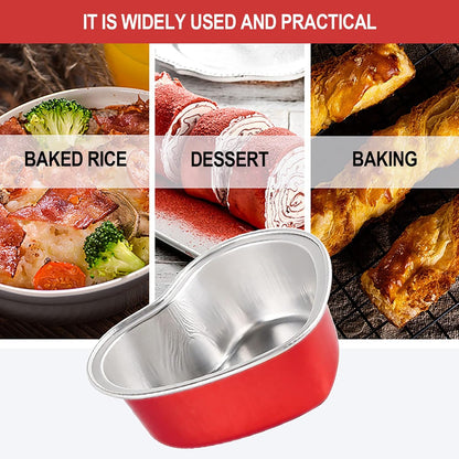 Heart Shaped Cake Pans for Baking, BLVRYVIO 50 Sets Aluminum Cupcake Cups with Lids, Red