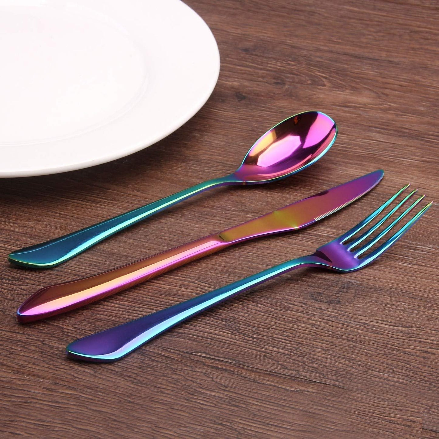 Rainbow Silverware Set - 20-Piece Stainless Steel Flatware Set with Round Edge, Service for 4, Dishwasher Safe