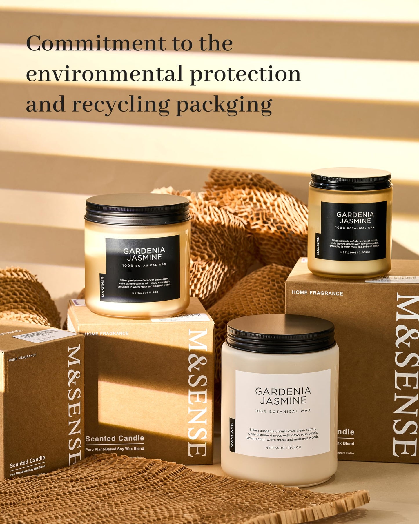 M&SENSE Gardenia Jasmine Scented Candles, 7.05oz Natural Soy Wax, Clean Non Toxic, 50 Hours Slow Burning Floral Scented Aromatherapy Candle for Housewarming Gifts Bath & Office
