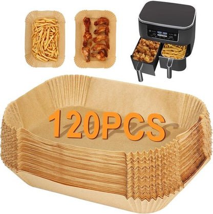 BYKITCHEN Air Fryer Liners - Set of 120 Rectangle Disposable Liners for Ninja Dual Air Fryers | Compatible with DZ201/DZ401/DZ550/SL401 & Instant Vortex