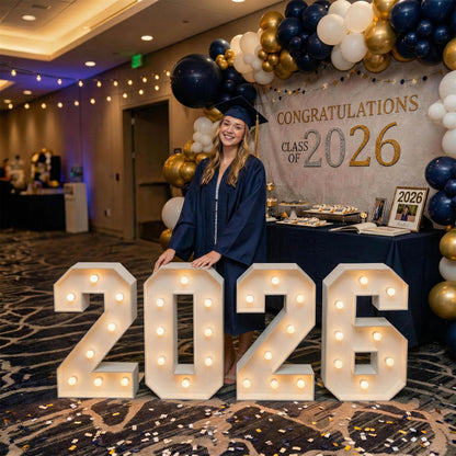 Graduation Decorations Class of 2026, 2.3FT Large PRE-CUT 2026 Marquee Numbers Kit for Preschool High School College Prom Party Decor